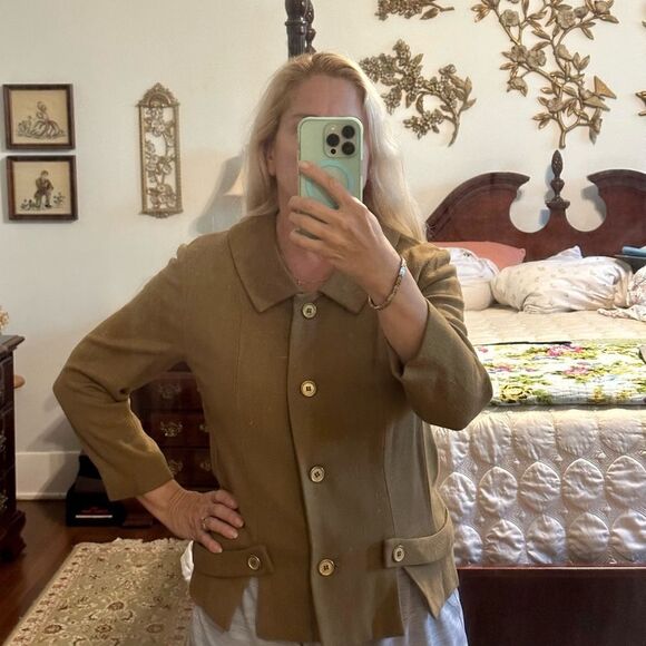 Vintage 60s Herman Marcus tan light nubby tweed jacket with gold buttons - Picture 2 of 9